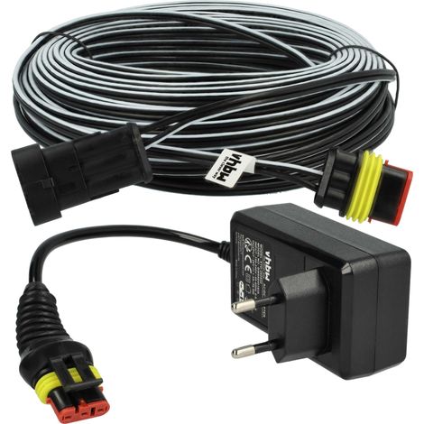 vhbw 1x Netzteil, 1x 30 m Niederspannungskabel kompatibel mit Flymo EasiLife Go 500, Go 200, Go 250 Rasenmäher