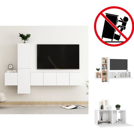 TV-Möbel - Living 5-tlg. TV-Schrank-Set Weiß Holzwerkstoff (1/5)