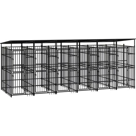 Cuccia gabbia per animali da esterno con tetto per cani in acciaio 11,06 m² nero 020041733
