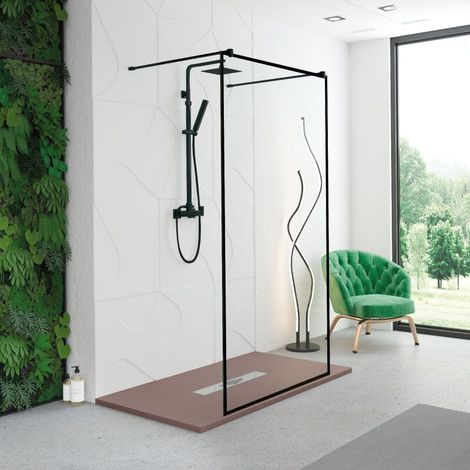 Paroi de douche fixe centrale 2 barres de fixation MANACOR noir mat 90 cm