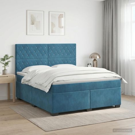 vidaXL Lit boxspring avec matelas Bleu 140 x 200 cm Velours (1/5)