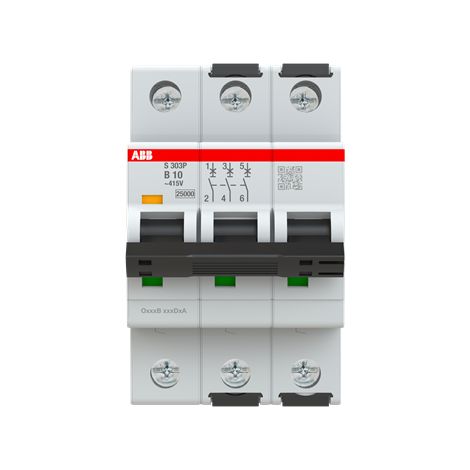S300P-Disjoncteur 3P-10A-Courbe B-Pdc 25000A-400VAC 25KA-230VAC 50kA-3 modules 2CDS383001R0105 ABB A907813 (1/3)