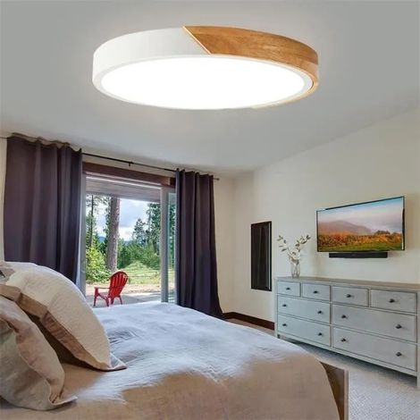 kawoo Plafonnier Couloir Moderne 24W,LED Plafonnier Rond en Bois Métal Blanc Froid pour Salon Chambre Cuisine (1/4)