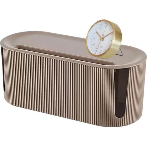 Boîte de rangement pour câbles - Organiseur de bureau avec multiprise intégrée - Cache-câbles - Marron - 31 × 13,5 × 12,5 cm (1/5)