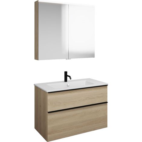 Set burgbad Eqio, composé d'une armoire de toilette, d'un lavabo