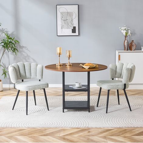 Conjunto de mesa de comedor 107x107x75 cm MDF metal nogal beige con almacenaje FloraGrace (1/5)