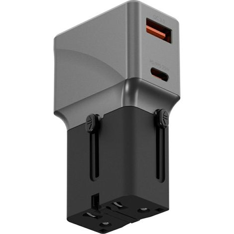 Adattatore Energea TravelWorld 1A1C da 25 W, colore nero canna di fucile. (1/5)