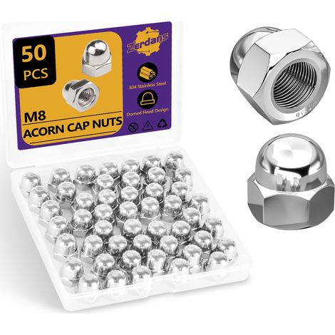 Lot de 50 écrous à chape M8-1,25 mm hexagonaux métriques en acier inoxydable 18-8 (304) pour l'intérieur et l'extérieur - Kit hexagonal (1/5)