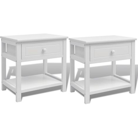 Lot de 2 Tables de Chevet, Tables de nuit, pour Chambre Salon Couloir, Bois Blanc OIB1864E (1/5)