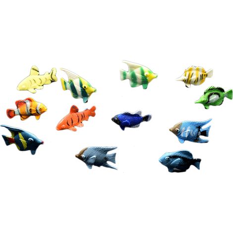 12 figurines de poissons tropicaux miniatures en PVC pour aquarium éducatif, jouet de bain et décoration marine. (1/5)