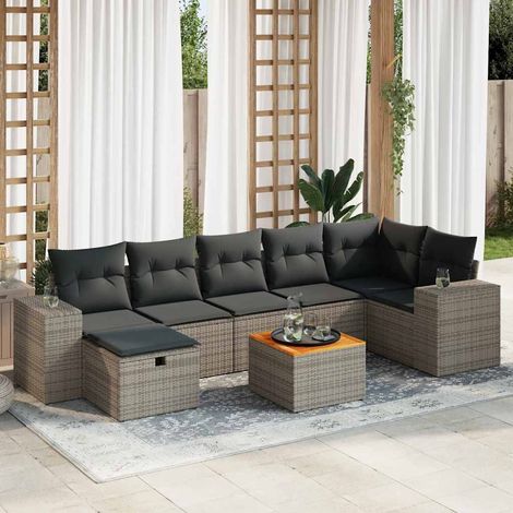 vidaXL Salon de jardin 8 pcs avec coussins gris résine tressée (1/5)