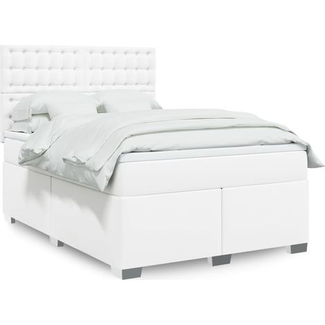 Boxspringbett mit Matratze Weiß 160x200 cm Kunstleder (1/5)