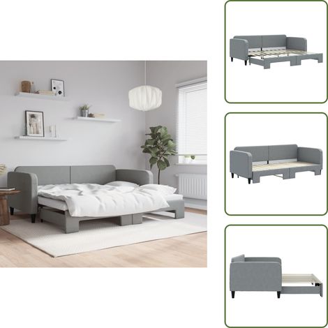 Tagesbett Ausziehbar Hellgrau 90x200 cm Stoff - Schlafsofa - Doppelbett - Gästebett - Tagesbett - Couch