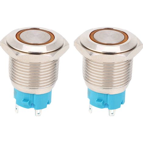 2 interrupteurs poussoirs métalliques auto-verrouillants 1224VDC 16mm avec voyant lumineux jaune (1/5)