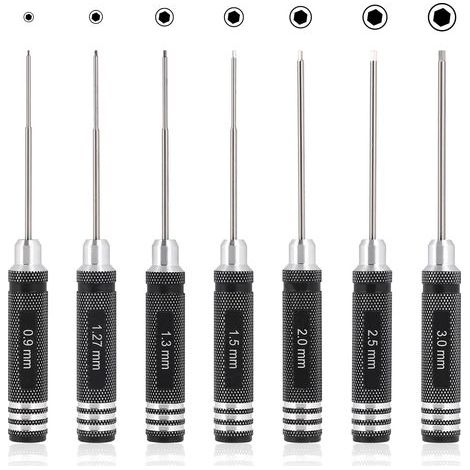 7-Piece Hex Screwdriver Set, RC Screwdriver Tool Kit (0.9mm, 1.27mm, 1.3mm, 1.5mm, 2.0mm, 2.5mm, 3.0mm) for RC Model Helicopters (1/5)