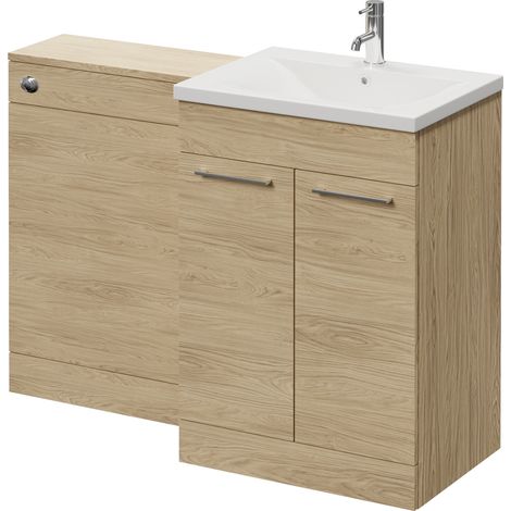 Napoli 460 Cento Light Oak 1200mm 2 Door Vanity Unit Toilet Suite with Glide Basin - 1200mm - Chrome 160mm HandleWithout Kingston Toilet Pan