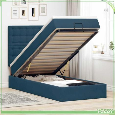 Cadre de lit ottoman - 3314442 - velours bleu foncé - couchage 90x200 cm - rangement sous lit LED (1/5)