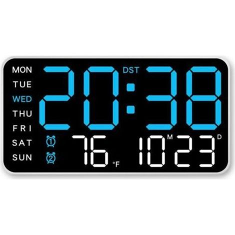 Digitaler Wecker/Wanduhr, nur über USB-Kabel mit Strom versorgt, rahmenloses LED-Display (blaues Rechteck). (1/4)