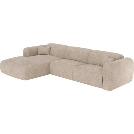 Grande divano letto angolare sinistro express in velluto a coste beige - POGNI (1/5)