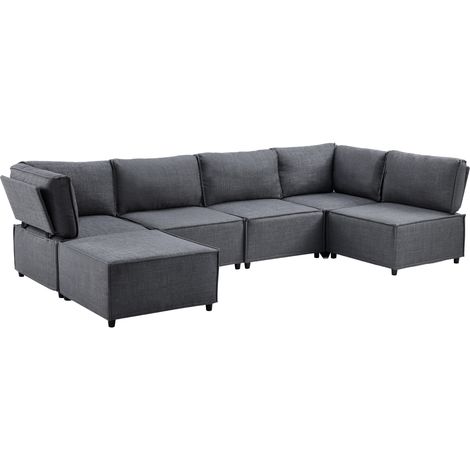 Dunkelgraues modulares Ecksofa aus Leinen, in ein Bett verwandelbar, MODENUIT (1/5)