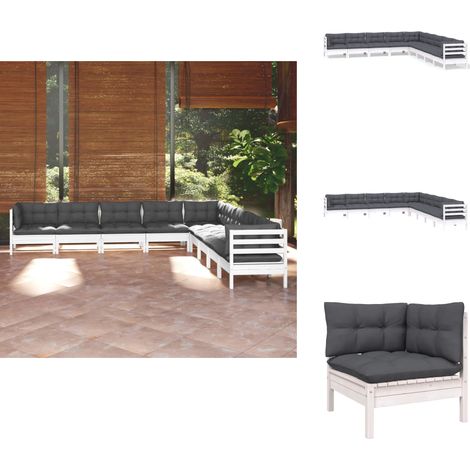 Salon de jardin 9 pcs avec coussins blanc bois de pin massif - Salon De Jardin - Mobilier De Jardin - Ensemble Salon De Jardin - Meubles De Terrasse - Chaise Longue (1/5)