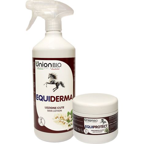 EQUIPROTECT unguento per lesioni 250 ml  più  EQUIDERMA lozione cute 1 litro. KIT CUTE FORTE E SANA