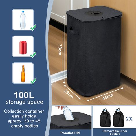 Wolketon Papelera de reciclaje 100L Papelera de cocina con tapa, papelera con 2 bolsas de transporte negra
