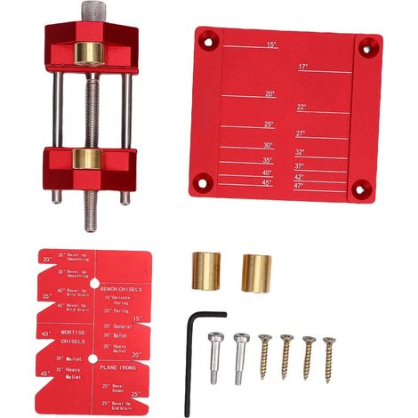Ortviai Guide de meulage pour bédane et rabot – Support réglable 15° à 45° en aluminium rouge (1/5)