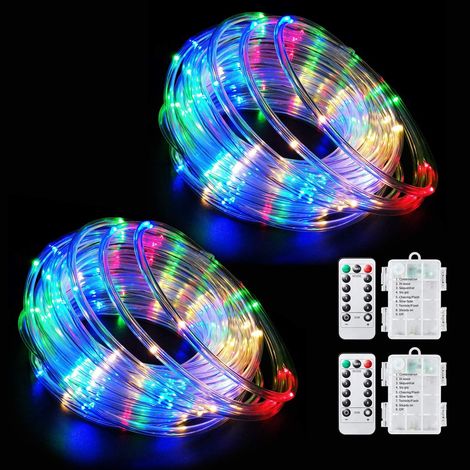 Guirlande lumineuse LED à piles, 10 mètres (32,8 pieds), 100 LED, 8 modes d'éclairage, étanche, intensité variable, pour extérieur