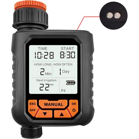 Minuterie d'arrosage Eau extérieure pour tuyau d'arrosage 1 sortie Grand écran LCD Irrigation programmable Pelouse Arrosage manuel/automatique avec capteur de pluie