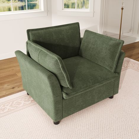 Fauteuil de salon 1 place avec accoudoirs et coussins fauteuil confortable moderne pour coin lecture en chenille vert 90x81x87 cm (1/5)