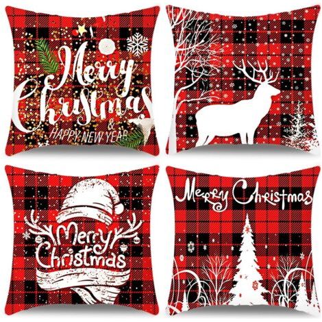 BUNTHAUS 4 pièces Coussin d'hiver, taie d'oreiller joyeux Noël, coussin en lin de décoration intérieure, taie d'oreiller de Noël 45 x 45 cm (1/5)