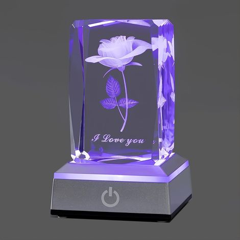 Veilleuse LED en cristal forme rose 3D multicolore, lampe de chevet cadeau romantique (1/5)