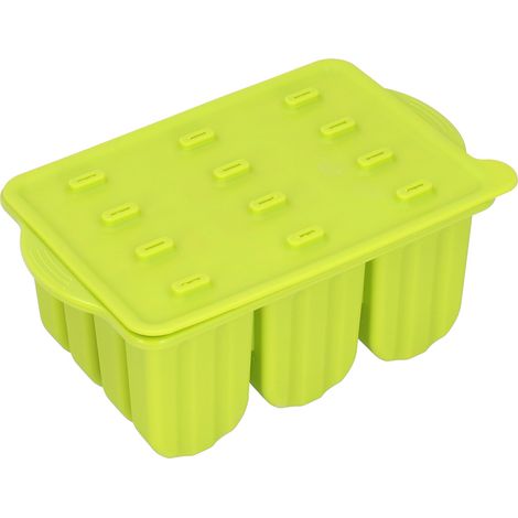 Moule à glace en silicone à 12 compartiments avec couvercle et 50 bâtonnets verts (1/5)