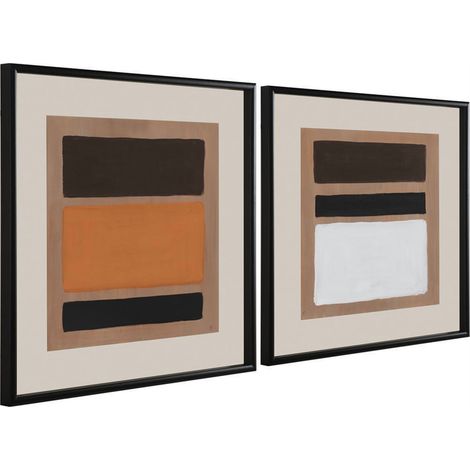 Duo de toiles encadrées abstraites noir - noir, beige, marron, orange et blanc (1/5)