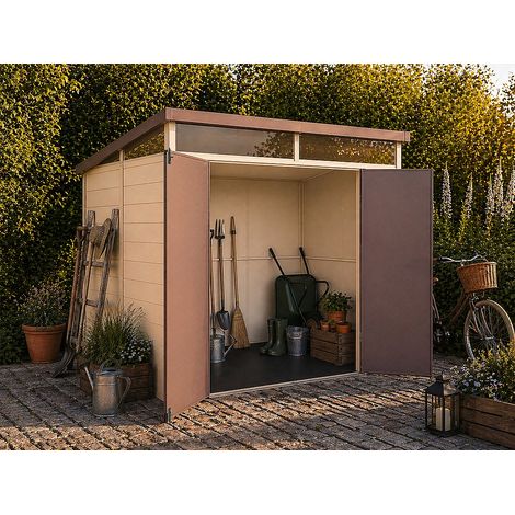 Casetta da giardino in resina beige e marrone 4,57 m² con pavimento - MINARO