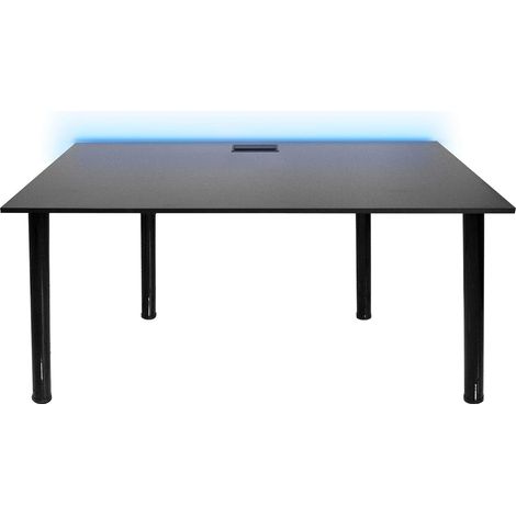 Bureau gamer noir 134 x 62 cm – Passe-câbles en aluminium – Pieds réglables – Bande LED 16 couleurs – Pour joueurs PC – Syberdesk (1/5)