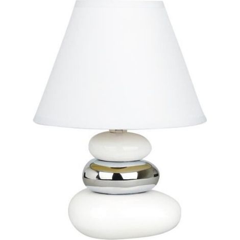 Lampe De Table - Céramique - E14 1x40W - Blanc Argent - Hauteur 250 Mm - Diamètre 180 Mm - 1 Pièce