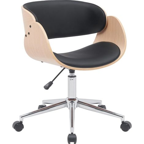 Chaise De Bureau Scandinave en Bois A roulettes – Design Ergonomique – Coloris Bois Clair (1/5)