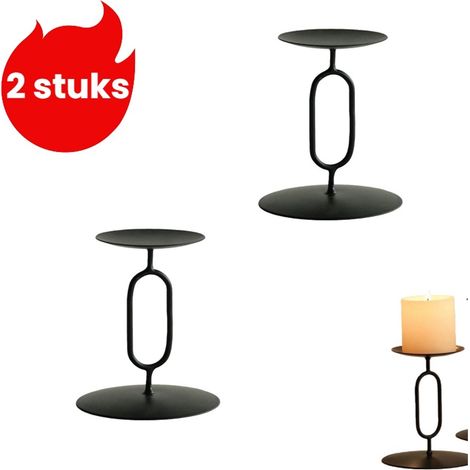 Lot de 2 bougeoirs décoratifs pour maison, décoration romantique de table et restaurant, noir (1/5)