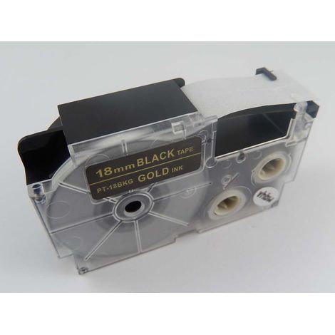 vhbw Label Tape Replacement for Casio XR-18BKG1, XR-18BKG for Label Printer 8m x 18 mm, Gold on Black, pet+ RESIN (1/2)