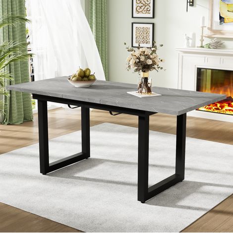 MEUBLIV Table a manger extensible 140/180 x 80 x 75 cm gris et noir style industriel (1/5)