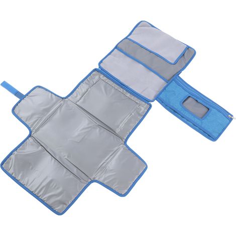 Matelas à langer portable pour bébé, grande capacité de rangement, matelas pliable, imperméable, bleu. (1/5)