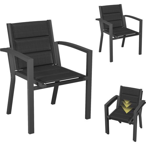 Devoko –Chaises de Jardin - Lot de 2 Chaises Structure en Aluminium avec Tissu Tessilium Confortable- Haute Résistance aux UV et aux Intempéries- Gris foncé