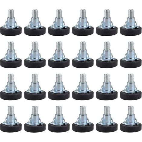 24 pieds de meubles réglables, avec base en plastique PVC antidérapante, réglage de hauteur maximal de 20 mm et écrous carrés. (1/4)
