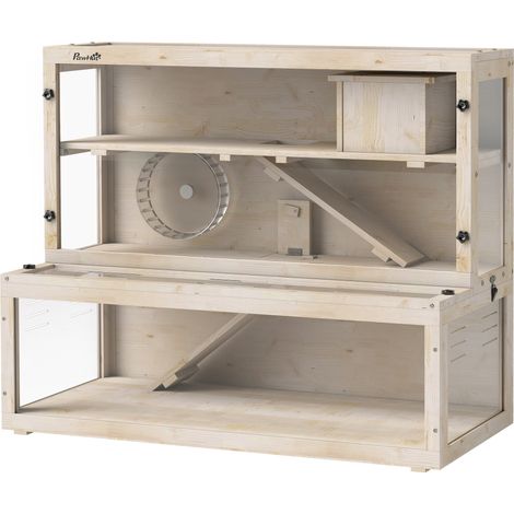 Cage à hamster à 3 niveaux, avec accessoires, 100 x 50 x 84 cm, pour plusieurs petits animaux, en bois et plastique (1/5)