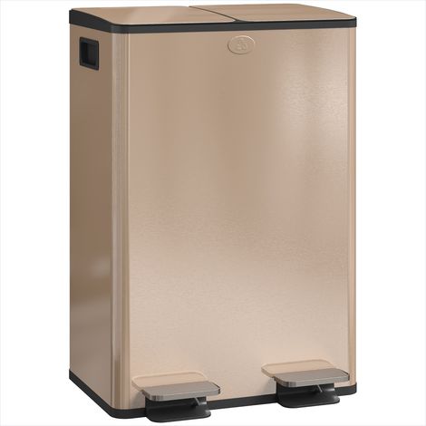 Poubelle double compartiment 2x28L en acier inoxydable 410 doré - Fermeture douce et pédales (1/5)