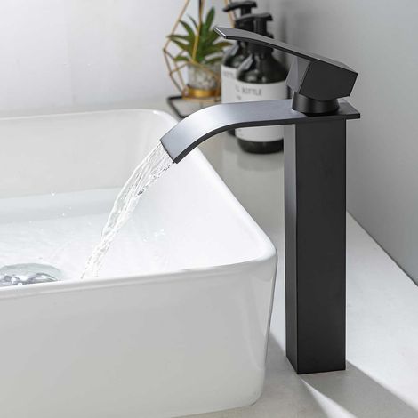 Robinet Cascade pour Vasque à Poser, Mitigeur Monotrou Sur Plage Noir (1/5)