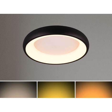 Flache LED Deckenleuchte CARDONA Schwarz, dimmbar & 3 Lichtfarben, Ø 46,5cm