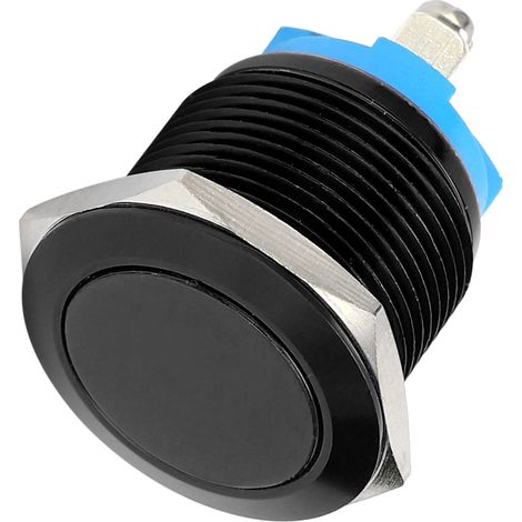 Bouton poussoir métal 19mm noir, tête plate oxydée, auto-rétablissement, interrupteur à vis, commande d'alimentation, pied de jog, pour panneau. (1/5)